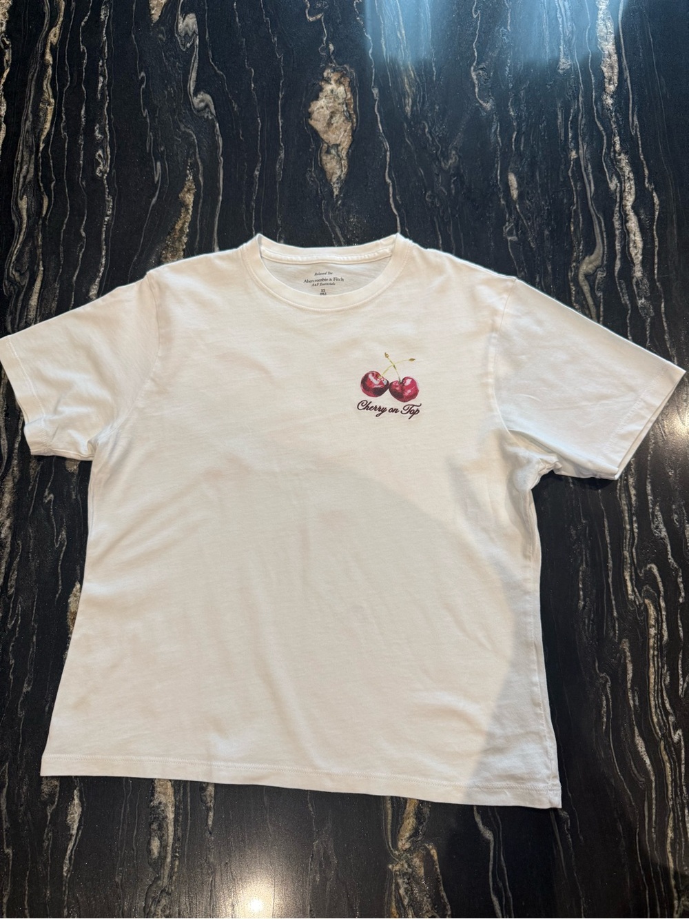Abercrombie & Fitch White Tee with Cherry Graphic